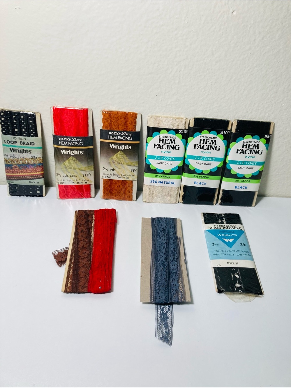 Vintage Sealed or used Hem Facing & Lace Trims‎ Wrights and JP & Coats